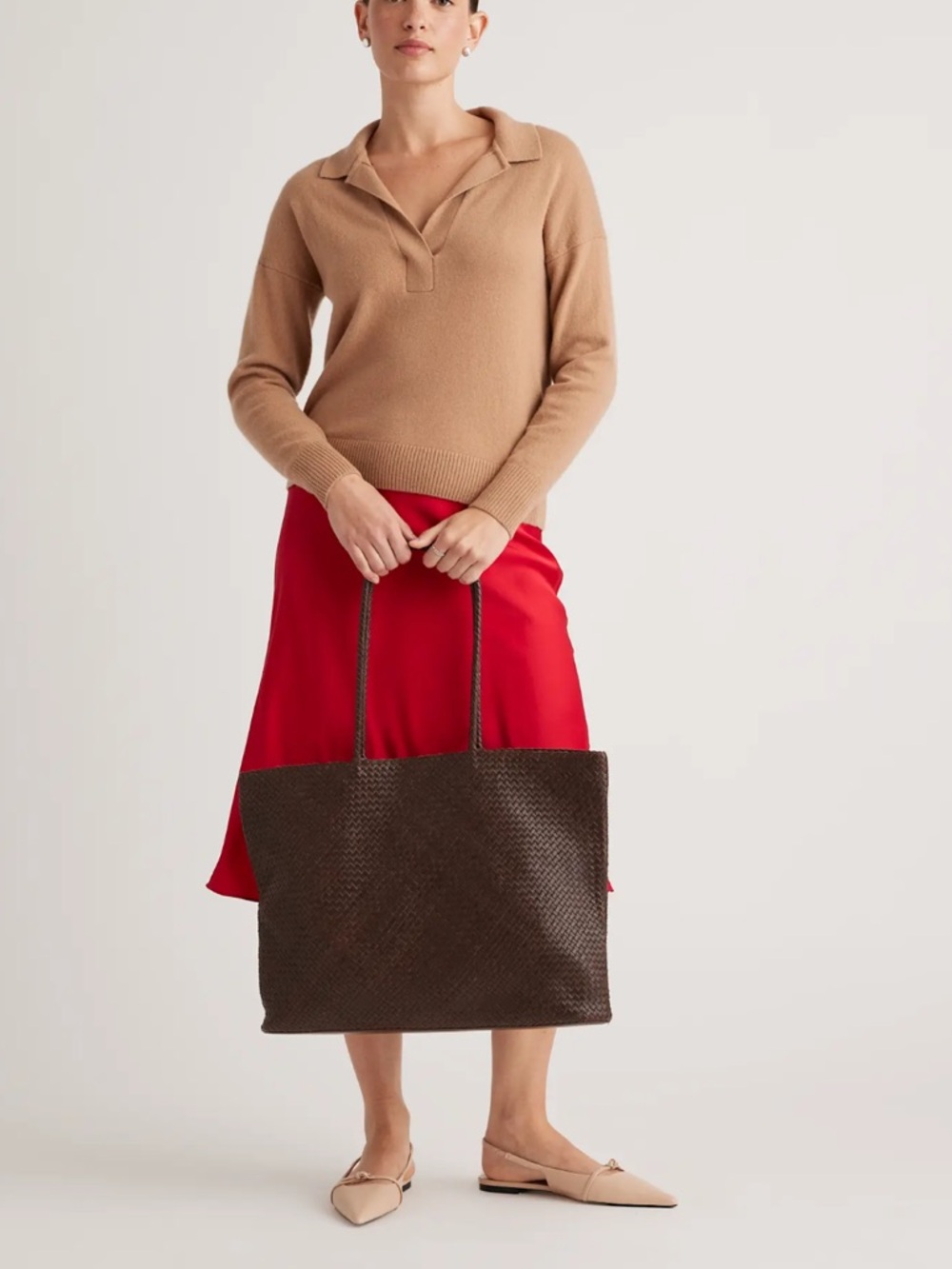 Quince Italian Leather Dark Brown Handwoven Tote Bag - Picture 2 of 9